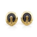 Yellow gold, onyx and diamond stud earrings