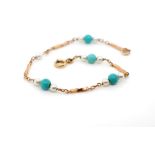Turquoise, pearls and 9ct yellow gold bracelet