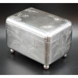 Good silver plate box on four ball feet