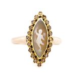 Carved cameo set 9ct yellow and rose gold ring
