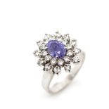 Sapphire, diamond and 18ct white gold cluster ring