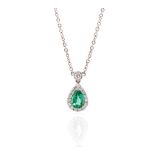 Emerald, diamond and 18ct white gold pendant on