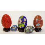 Five various decorative egg shape ornaments