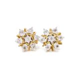 Diamond and 9ct yellow gold cluster stud earrings