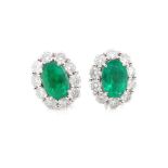 Emerald, diamond and 18ct white gold stud earrings