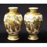 Pair Japanese Satsuma hand painted vases