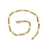 9ct yellow gold figaro chain bracelet