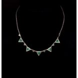 Art Deco silver and green glass necklace