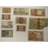 Ten various mid 20th century European banknotes