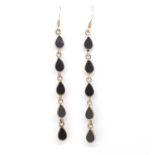 Silver and black enamel hanging earrings