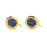 Opal triplet 10ct yellow gold ear clips