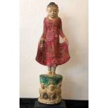 Burmese carved timber standing Buddha