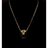 14ct yellow gold, onyx and diamond necklace