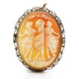 Antique carved cameo brooch of the three graces
