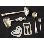 Three condiments spoons including sterling silver