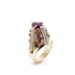 Ruby, diamond and 18ct two tone gold conical ring