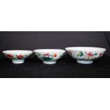 Three graduated Chinese Qing bowls