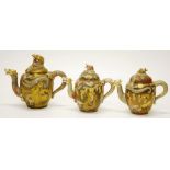 Set three antique Satsuma Dragon form teapots