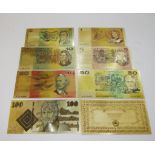 24K gold coloured Australian bank note set