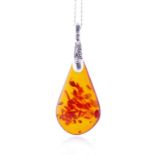 Scandinavian silver and amber pendant