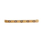 Antique 9ct rose gold and seed pearl bar brooch