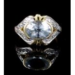 Aquamarine, diamond and 14ct yellow gold ring