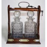 Vintage oak dual crystal decanter tantalus