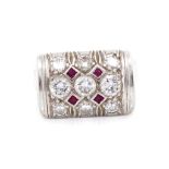 Diamond, ruby and 18ct white gold ring