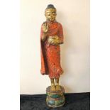 Burmese carved timber standing Buddha