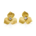 Diamond and 18ct yellow gold stud flower earrings