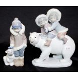 Two Lladro Polar bear & children figurines
