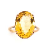 Mid century citrine and 9ct rose gold ring