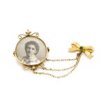 Edwardian yellow gold photo locket and bow pin