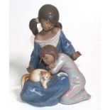 Lladro "girls with cat" figurine