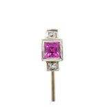 Art Deco pink sapphire and diamond stick pin