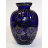 Large Cobalt blue glass silver overlay vase