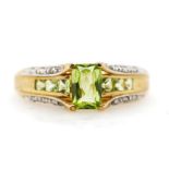 Peridot, diamond and 9ct yellow gold ring