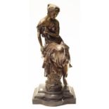 Good bronze figure of a seated lady on a plynth