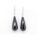 Diamond set 18ct white gold and onyx drop earrings