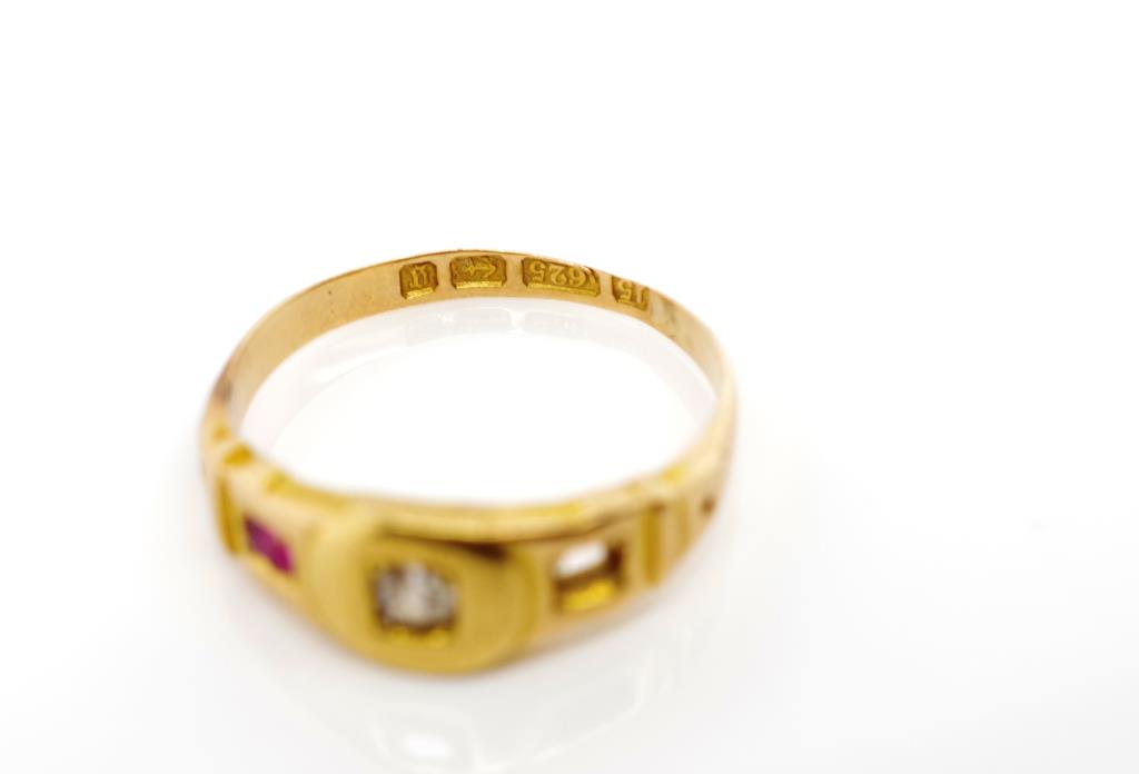 Victorian diamond set 15ct yellow gold ring - Image 2 of 3