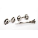 Art & Crafts silver cufflinks and scottish brooch