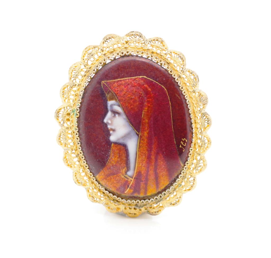 Enamel and silver gilt portrait brooch