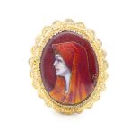 Enamel and silver gilt portrait brooch