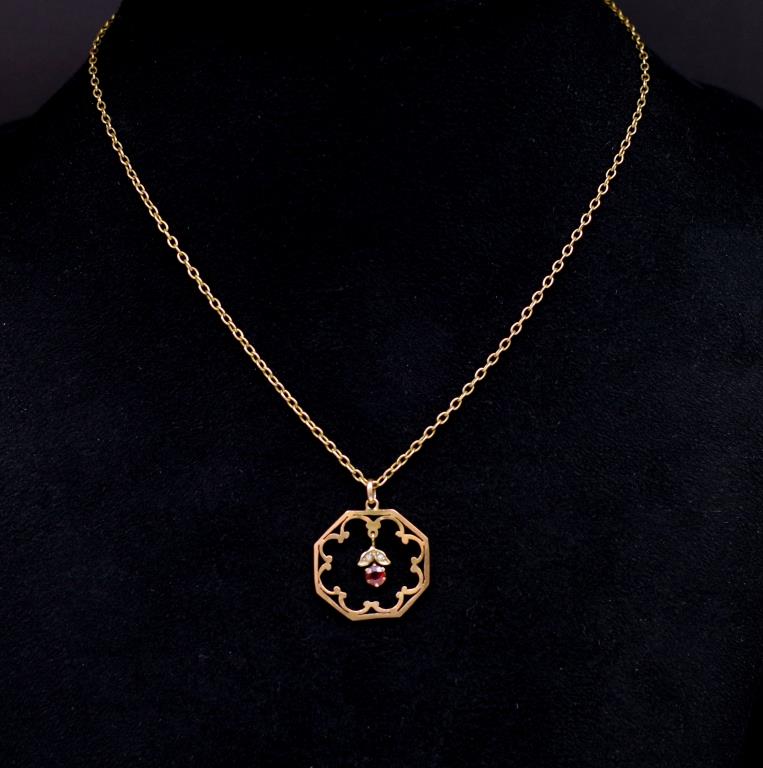 Edwardian rose gold pendant and chain - Image 4 of 4