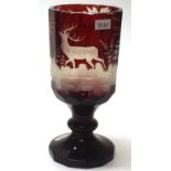 Antique Bohemian etched ruby flash glass goblet