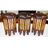 Set three Middle Eastern leather padded stools