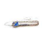 Enamel blue bird and silver name tag brooch