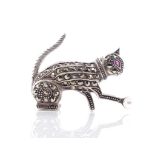 Art Deco period silver cat brooch