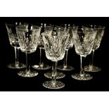 Eight Waterford cut crystal "Lismore" wine glasses