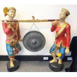 Two vintage Burmese carved timber gong carriers